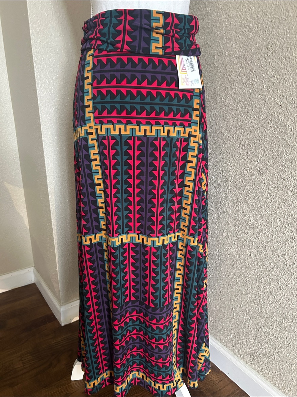 LuLaRoe Bold Aztec Maxi Skirt in Pink, Teal & Gold